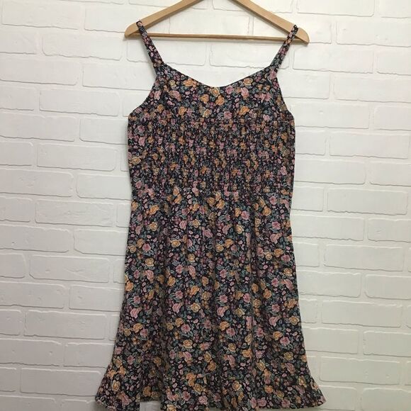 Linen blend 56% Old Navy babydoll sun dress liberty floral flowers Smock Large - Picture 2 of 10